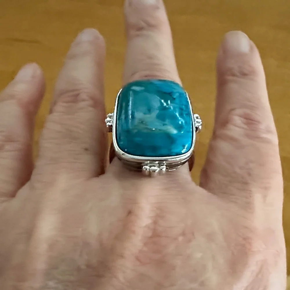 Kingman Turquoise Sterling Silver Statement Ring Size 9 - Picture 7 of 7